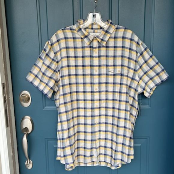 LUCKY BRAND LINEN SHORT SLEEVE PLAID SHIRT NWT SIZE LARGE - Picture 12 of 12